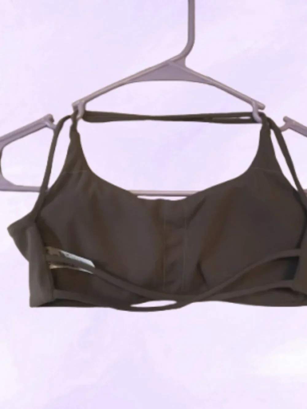 Bundle of 5 of xs's sports bras in burgundy, gray and blue. Sporty exercise work
